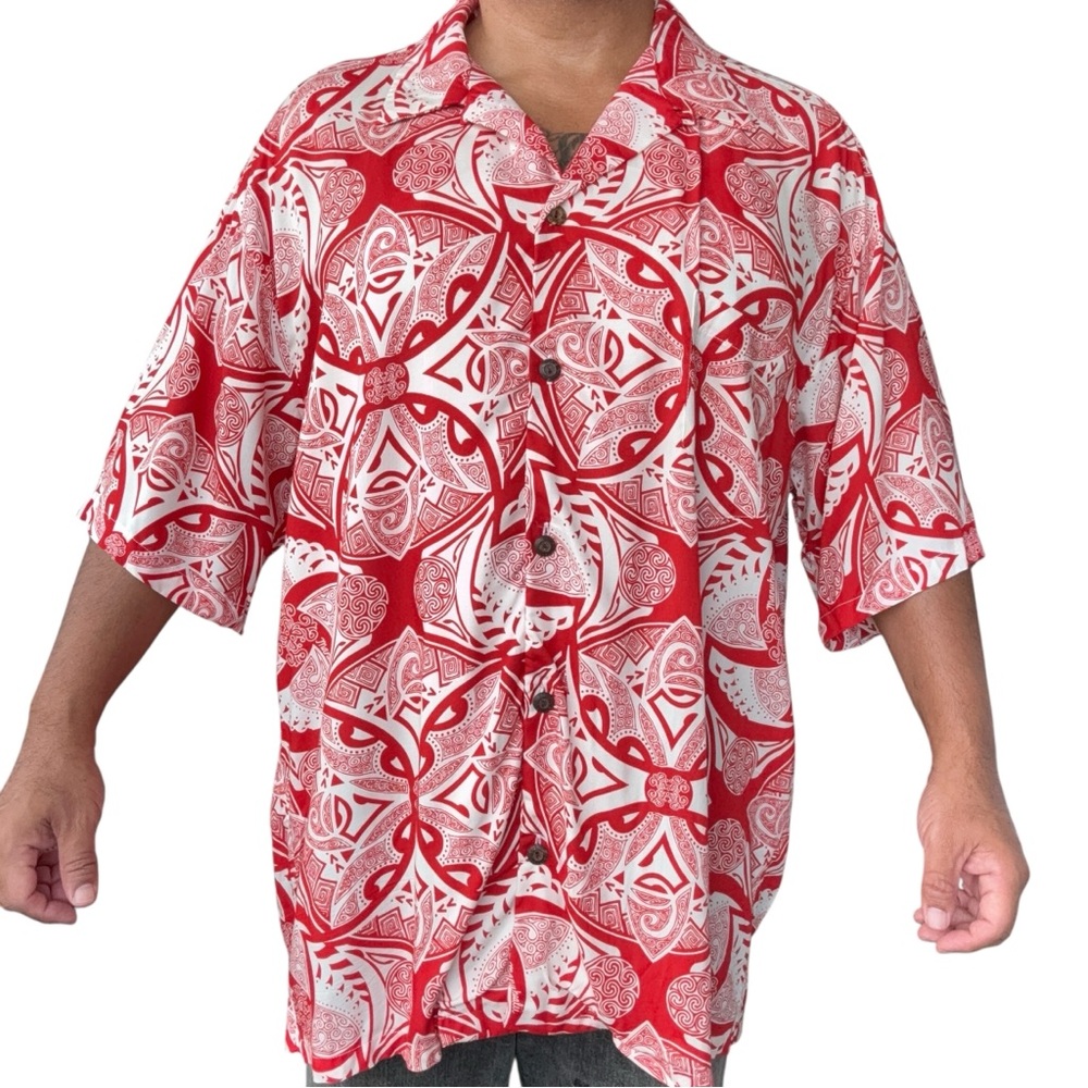 Manuhealii men’s shirt full button rayon 2XL